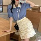 Short-sleeve Knit Polo Top / Mini A-line Skirt