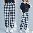 Checked Harem Pants Check - Black & White - One Size