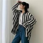 Wide-stripe Long-sleeve Button Shirt As Shown In Figure - One Size