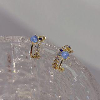 Faux Cat Eye Stone Layered Alloy Open Hoop Earring 1 Pair - Gold & Blue - One Size