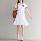 Pleated Short-sleeve Collared Dress