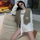 Side-slit Lettering Loose T-shirt / Asymmetrical Vest