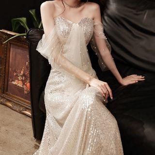 Cap-sleeve Off Shoulder A-line Evening Gown