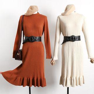 Frill Hem Long Sleeve Knit Dress