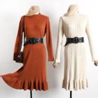 Frill Hem Long Sleeve Knit Dress