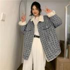 Fluffy-lined Houndstooth Button Jacket