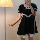 Balloon-sleeve Ruffled A-line Layered Dress