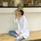 Plain Round-neck Long-sleeve Loose-fit Top