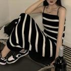 Spaghetti Strap Striped Knit Midi Dress Stripes - Black & White - One Size