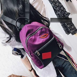 Lip Embroidered Nylon Backpack