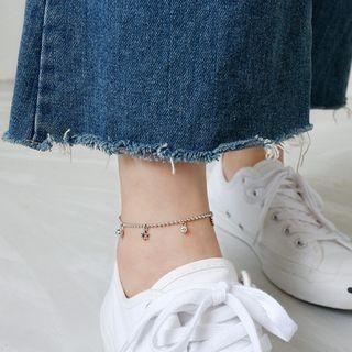 925 Sterling Silver Rhinestone Anklet White Gold - One Size