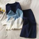 Set: Argyle Colorblock Sweater + Midi Skirt