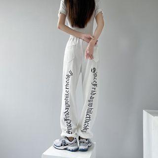 Lettering High Waist Wide Leg Jogger Sweatpants