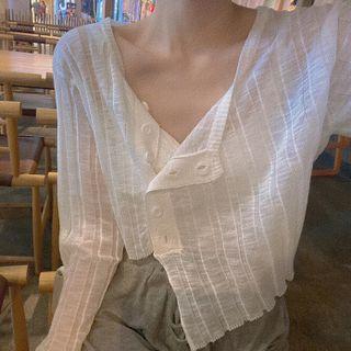 Asymmetrical Button-up Cropped Knit Top