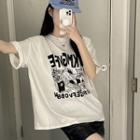 Short Sleeve Cartoon Printed T-shirt White - One Size