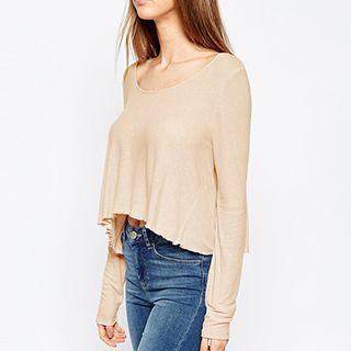 Cropped Plain Long Sleeve Top