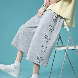 Bear Print Cropped Wide Leg Pants