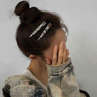 Set Of 2: Wavy Alloy Hair Clip J1224 - 1 Pair - Silver - One Size