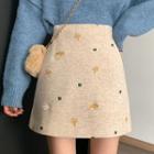 Embroidered Woolen Mini A-line Skirt