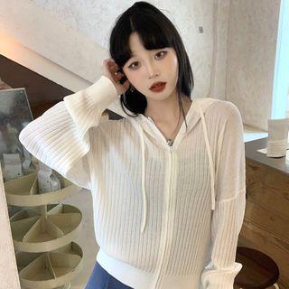 Plain Hooded Knit Zip Jacket White - One Size