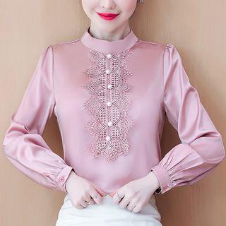 Mock-neck Lace Detail Blouse