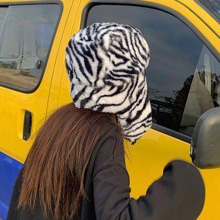 Zebra Print Chenille Trapper Hat