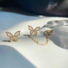 Butterfly Asymmetrical Alloy Cuff Earring 1 Pair - My31698 - Gold - One Size