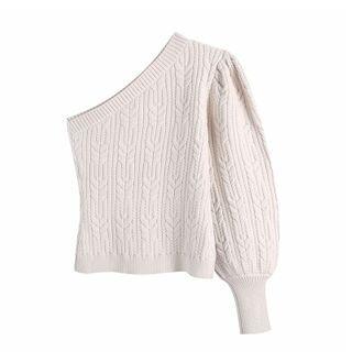 Asymmetrical One-shoulder Cable Knit Sweater