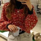 Long-sleeve Mock-neck Top / Puff-sleeve Floral Print Blouse