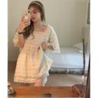 Short-sleeve Lace Trim Mini A-line Dress Almond - One Size