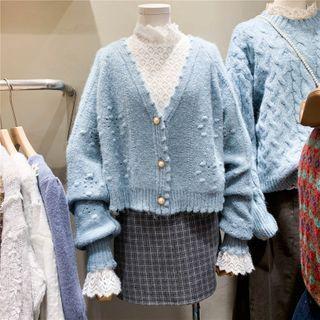 Lantern-sleeve Cardigan Blue - One Size