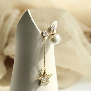 Non-matching Fabric Rhinestone Star Dangle Earring Gold - One Size