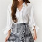 Open-placket Frill-sleeve Blouse