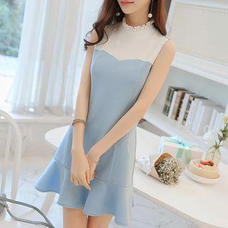 Frill Color Panel Sleeveless Mini Dress