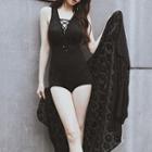 Set: Cross Neck Swimsuit + Cover Up
