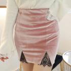 Lace-trim Velvet Mini Skirt