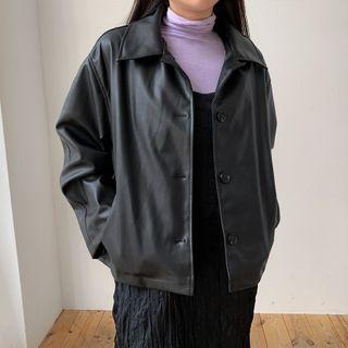 Collared Button-up Pleather Jacket
