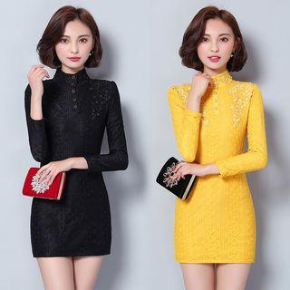 Stand Collar Lace Sheath Dress