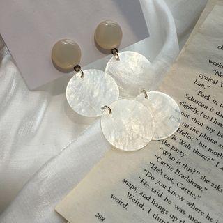Cat Eye Stone Shell Disc Dangle Earring