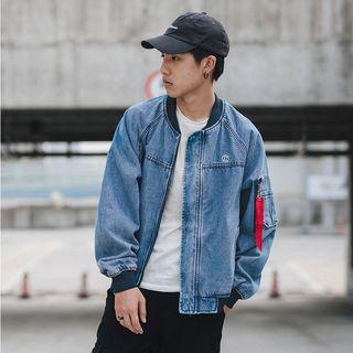 Strap Charm Zipped Denim Jacket