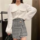 Button-up Top / Houndstooth Mini Skirt