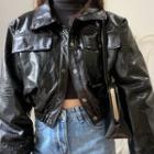 Croc Grain Cropped Button-up Jacket
