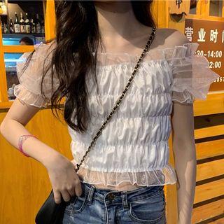 Puff-sleeve Crinkled Top White - One Size