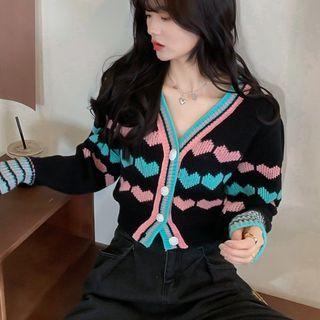 Heart Jacquard Cropped Cardigan