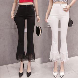 Mesh Panel Slit Bell-bottom Pants