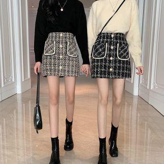 Embellished A-line Mini Tweed Skirt