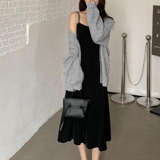 Spaghetti Strap Midi A-line Dress / Cardigan / Set