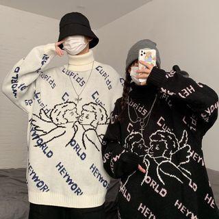 Couple Matching Turtleneck Angel Print Sweater