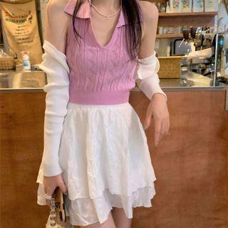 Halter-neck Collared Top / Crop Jacket