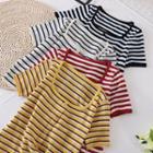 Square-neck Striped Knit Short-sleeve Top